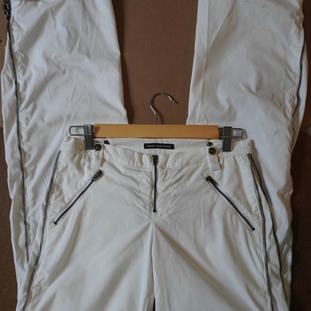 Versace Jeans Collection White Cargo Pants with Zipper Accents